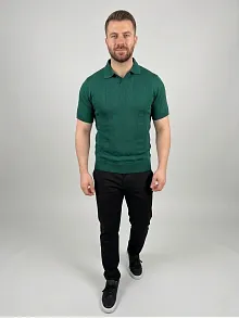 Erkek Yazlık Triko Dokuma Tişört Kısa Kol Polo Yaka T-shirt - Koyu Yeşil
