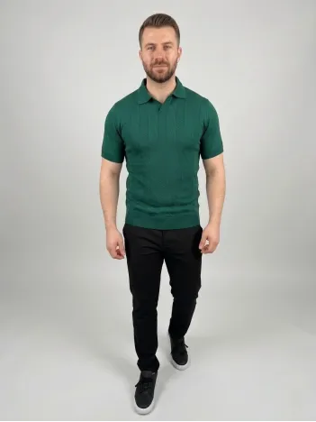 Erkek Yazlık Triko Dokuma Tişört Kısa Kol Polo Yaka T-shirt - Koyu Yeşil Erkek Yazlık Triko Dokuma Tişört Kısa Kol Polo Yaka T-shirt - Koyu Yeşil
