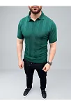 Erkek Yazlık Triko Dokuma Tişört Kısa Kol Polo Yaka T-shirt - Koyu Yeşil