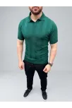 Erkek Yazlık Triko Dokuma Tişört Kısa Kol Polo Yaka T-shirt - Koyu Yeşil