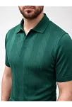 Erkek Yazlık Triko Dokuma Tişört Kısa Kol Polo Yaka T-shirt - Koyu Yeşil