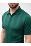 Erkek Yazlık Triko Dokuma Tişört Kısa Kol Polo Yaka T-shirt - Koyu Yeşil