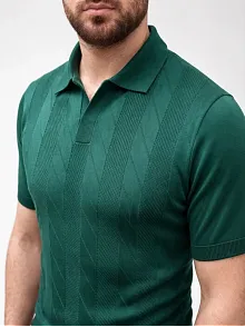 Erkek Yazlık Triko Dokuma Tişört Kısa Kol Polo Yaka T-shirt - Koyu Yeşil