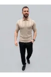 Erkek Yazlık Triko Dokuma Tişört Kısa Kol Polo Yaka T-shirt - Bej