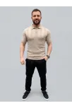 Erkek Yazlık Triko Dokuma Tişört Kısa Kol Polo Yaka T-shirt - Bej