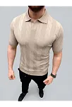 Erkek Yazlık Triko Dokuma Tişört Kısa Kol Polo Yaka T-shirt - Bej