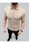 Erkek Yazlık Triko Dokuma Tişört Kısa Kol Polo Yaka T-shirt - Bej