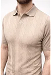 Erkek Yazlık Triko Dokuma Tişört Kısa Kol Polo Yaka T-shirt - Bej