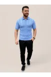 Erkek Yazlık Triko Dokuma Tişört Kısa Kol Polo Yaka T-shirt - Bebek Mavisi