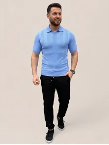 Erkek Yazlık Triko Dokuma Tişört Kısa Kol Polo Yaka T-shirt - Bebek Mavisi