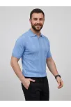 Erkek Yazlık Triko Dokuma Tişört Kısa Kol Polo Yaka T-shirt - Bebek Mavisi