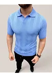 Erkek Yazlık Triko Dokuma Tişört Kısa Kol Polo Yaka T-shirt - Bebek Mavisi