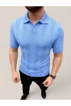 Erkek Yazlık Triko Dokuma Tişört Kısa Kol Polo Yaka T-shirt - Bebek Mavisi
