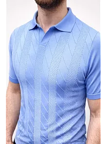 Erkek Yazlık Triko Dokuma Tişört Kısa Kol Polo Yaka T-shirt - Bebek Mavisi