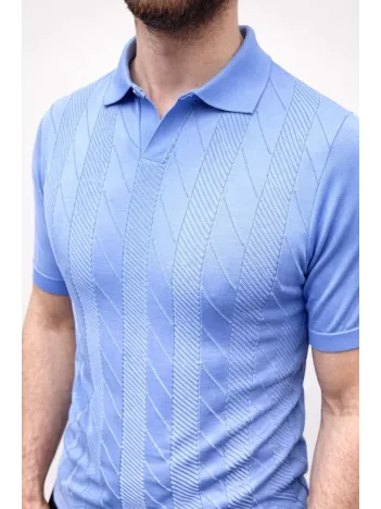Erkek Yazlık Triko Dokuma Tişört Kısa Kol Polo Yaka T-shirt - Bebek Mavisi