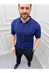 Erkek Yazlık Triko Dokuma Tişört Kısa Kol Polo Yaka T-shirt - Lacivert