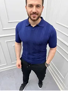 Erkek Yazlık Triko Dokuma Tişört Kısa Kol Polo Yaka T-shirt - Lacivert