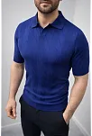 Erkek Yazlık Triko Dokuma Tişört Kısa Kol Polo Yaka T-shirt - Lacivert