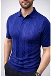Erkek Yazlık Triko Dokuma Tişört Kısa Kol Polo Yaka T-shirt - Lacivert
