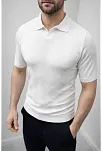 Erkek Yazlık Triko Dokuma Tişört Kısa Kol Polo Yaka T-shirt - Beyaz