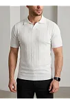 Erkek Yazlık Triko Dokuma Tişört Kısa Kol Polo Yaka T-shirt - Beyaz
