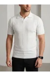 Erkek Yazlık Triko Dokuma Tişört Kısa Kol Polo Yaka T-shirt - Beyaz Erkek Yazlık Triko Dokuma Tişört Kısa Kol Polo Yaka T-shirt - Beyaz