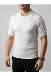 Erkek Yazlık Triko Dokuma Tişört Kısa Kol Polo Yaka T-shirt - Beyaz