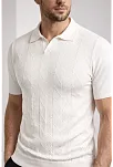 Erkek Yazlık Triko Dokuma Tişört Kısa Kol Polo Yaka T-shirt - Beyaz