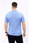 Erkek Kısa Kol Fitilli Triko T-shirt Yazlık Hakim Yaka Tişört - Bebek Mavisi