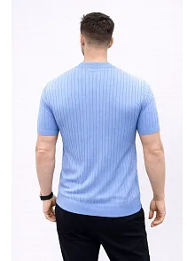 Erkek Kısa Kol Fitilli Triko T-shirt Yazlık Hakim Yaka Tişört - Bebek Mavisi