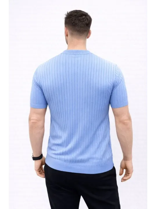 Erkek Kısa Kol Fitilli Triko T-shirt Yazlık Hakim Yaka Tişört - Bebek Mavisi Erkek Kısa Kol Fitilli Triko T-shirt Yazlık Hakim Yaka Tişört - Bebek Mavisi
