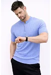 Erkek Kısa Kol Fitilli Triko T-shirt Yazlık Hakim Yaka Tişört - Bebek Mavisi