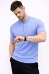 Erkek Kısa Kol Fitilli Triko T-shirt Yazlık Hakim Yaka Tişört - Bebek Mavisi Erkek Kısa Kol Fitilli Triko T-shirt Yazlık Hakim Yaka Tişört - Bebek Mavisi