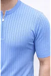 Erkek Kısa Kol Fitilli Triko T-shirt Yazlık Hakim Yaka Tişört - Bebek Mavisi