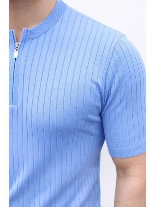 Erkek Kısa Kol Fitilli Triko T-shirt Yazlık Hakim Yaka Tişört - Bebek Mavisi Erkek Kısa Kol Fitilli Triko T-shirt Yazlık Hakim Yaka Tişört - Bebek Mavisi