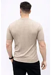 Erkek Kısa Kol Fitilli Triko T-shirt Yazlık Hakim Yaka Tişört - Bej