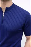 Erkek Kısa Kol Fitilli Triko T-shirt Yazlık Hakim Yaka Tişört - Lacivert