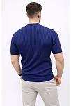 Erkek Kısa Kol Fitilli Triko T-shirt Yazlık Hakim Yaka Tişört - Lacivert