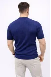 Erkek Kısa Kol Fitilli Triko T-shirt Yazlık Hakim Yaka Tişört - Lacivert