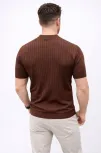 Erkek Kısa Kol Fitilli Triko T-shirt Yazlık Hakim Yaka Tişört - Kahverengi Erkek Kısa Kol Fitilli Triko T-shirt Yazlık Hakim Yaka Tişört - Kahverengi