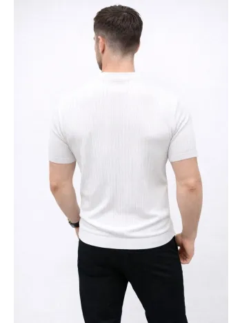 Erkek Kısa Kol Fitilli Triko T-shirt Yazlık Hakim Yaka Tişört - Beyaz Erkek Kısa Kol Fitilli Triko T-shirt Yazlık Hakim Yaka Tişört - Beyaz