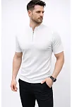 Erkek Kısa Kol Fitilli Triko T-shirt Yazlık Hakim Yaka Tişört - Beyaz
