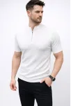 Erkek Kısa Kol Fitilli Triko T-shirt Yazlık Hakim Yaka Tişört - Beyaz