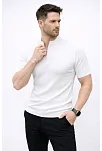 Erkek Kısa Kol Fitilli Triko T-shirt Yazlık Hakim Yaka Tişört - Beyaz