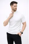 Erkek Kısa Kol Fitilli Triko T-shirt Yazlık Hakim Yaka Tişört - Beyaz