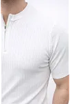 Erkek Kısa Kol Fitilli Triko T-shirt Yazlık Hakim Yaka Tişört - Beyaz