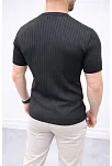 Erkek Kısa Kol Fitilli Triko T-shirt Yazlık Hakim Yaka Tişört - Siyah
