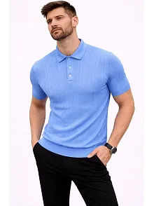 Erkek Yazlık Triko Tişört Kısa Kol Polo Yaka Düğmeli T-shirt - Bebek Mavisi