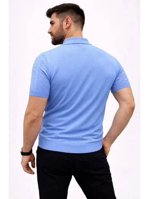 Erkek Yazlık Triko Tişört Kısa Kol Polo Yaka Düğmeli T-shirt - Bebek Mavisi