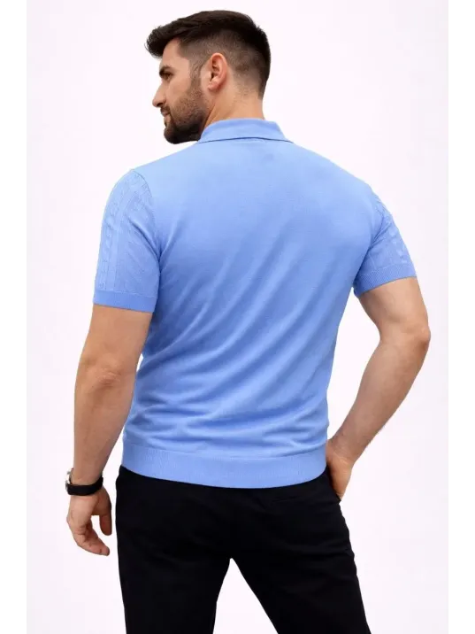 Erkek Yazlık Triko Tişört Kısa Kol Polo Yaka Düğmeli T-shirt - Bebek Mavisi